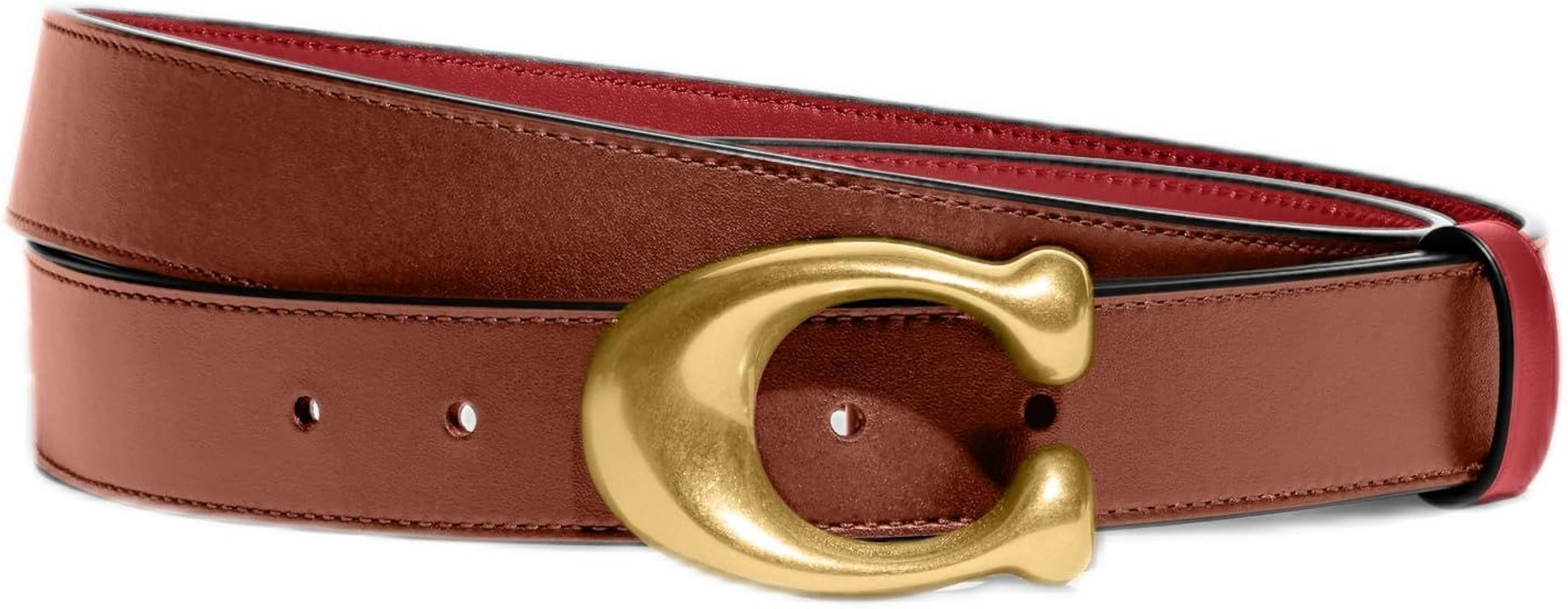 Coach Women's CTS Sculpted C Reversible Leather Belt, Saddle 1941 Red | Amazon (US)