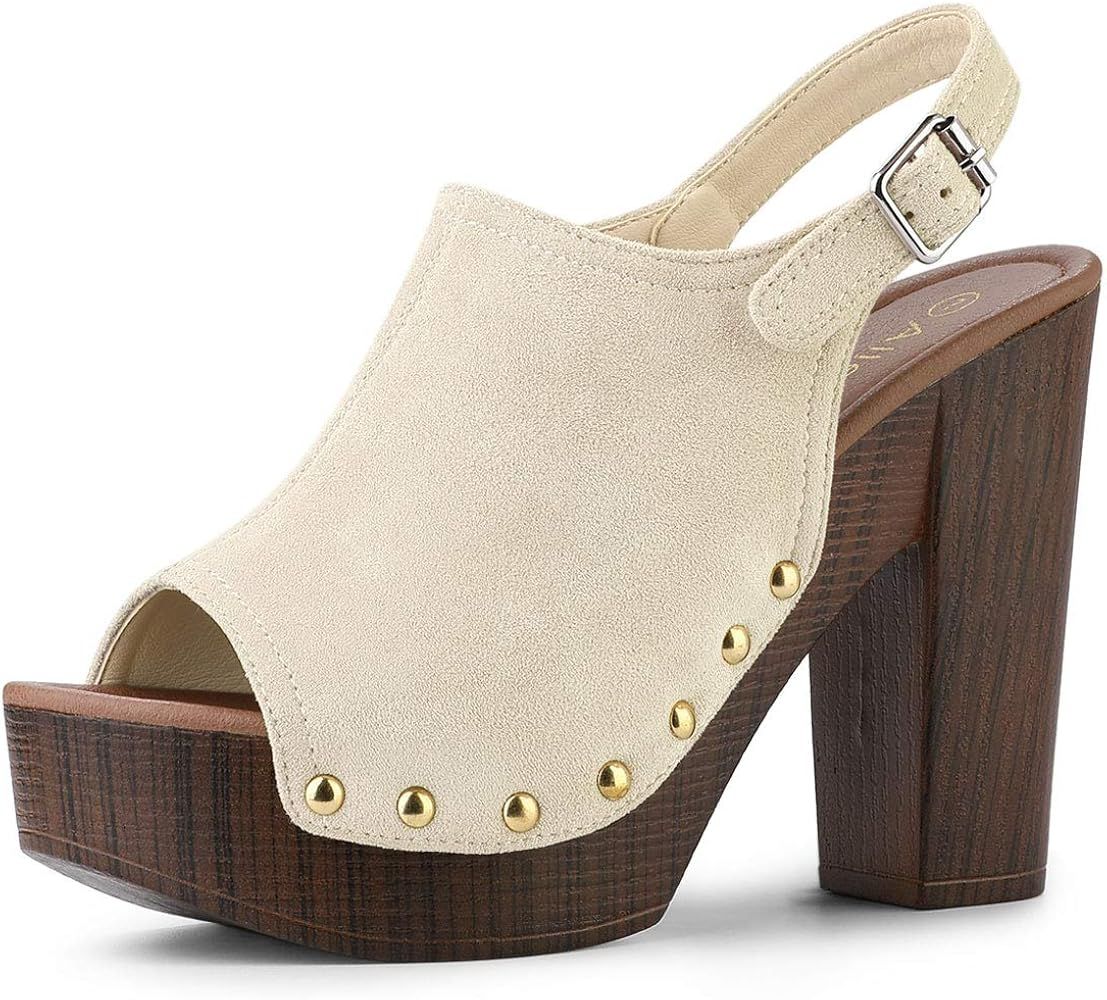 Allegra K Women's Open Toe Slingback Platform Chunky Heel Sandals | Amazon (US)