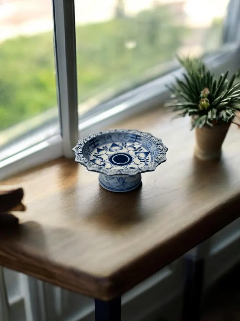 Vintage Blue Onion Pedestal Dish Candy Dish Nut Bowl - Etsy | Etsy (US)