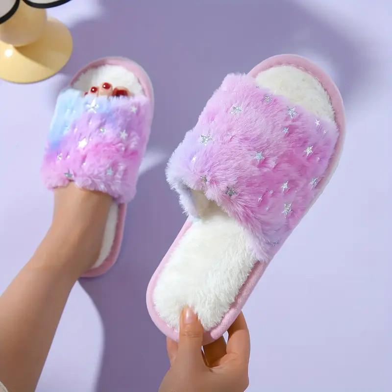 Women's Bling Star Fluffy Slippers Cozy Warm Open Toe Indoor - Temu | Temu Affiliate Program