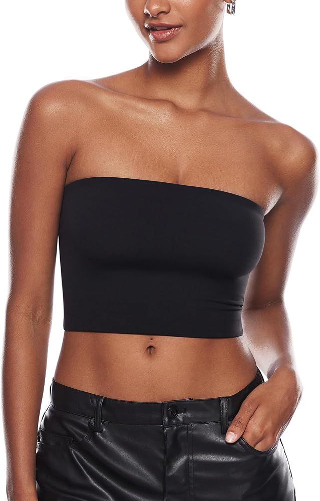 INLYRIC Natrelax Women's Tube Tops Strapless Bandeau Crop Top Double Lined Sexy Summer Going Out ... | Amazon (US)