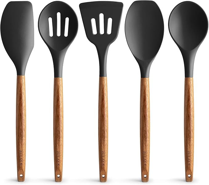 Zulay Kitchen Utensils Set - Non-Stick Silicone Cooking Utensils Set with Authentic Acacia Wood H... | Amazon (US)