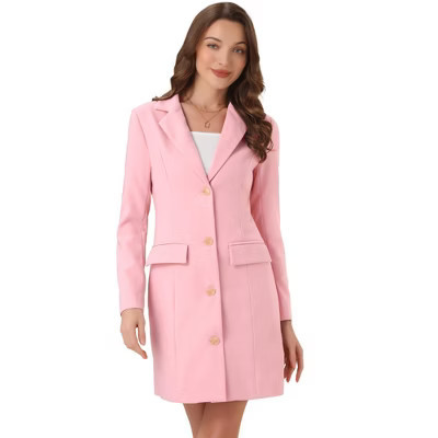 INSPIRE CHIC Women's Casual Notched Lapel Collar Office Work Blazer Dress Small Pink | Target