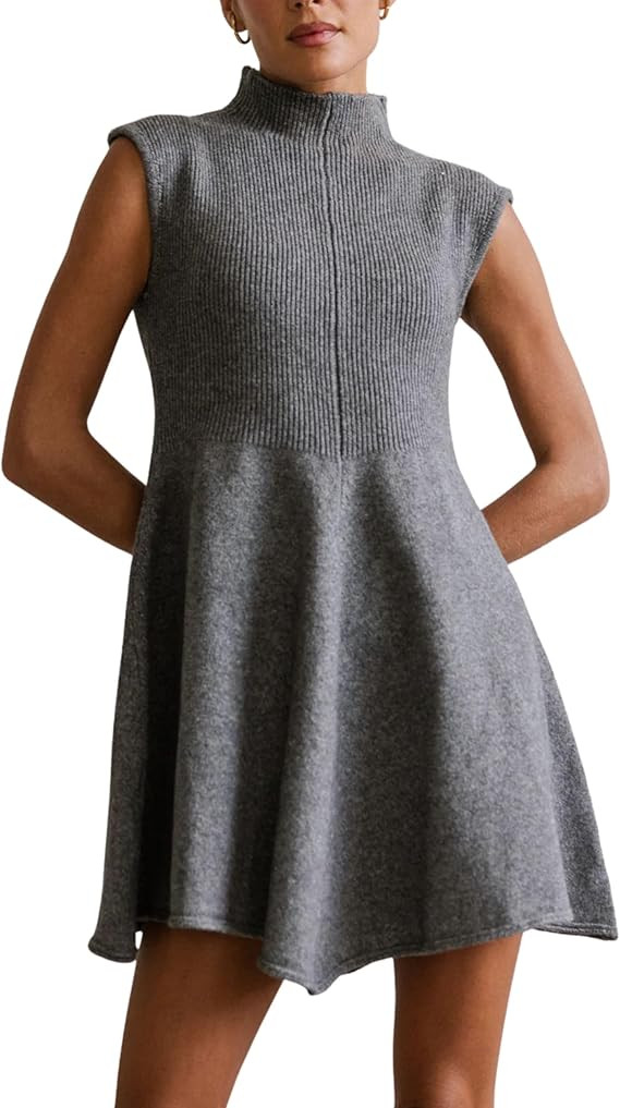 Yidarer Women’s Sleeveless Sweater Dress A-Line Turtle Neck Ribbed Knit Midi Dresses Casual Ele... | Amazon (US)