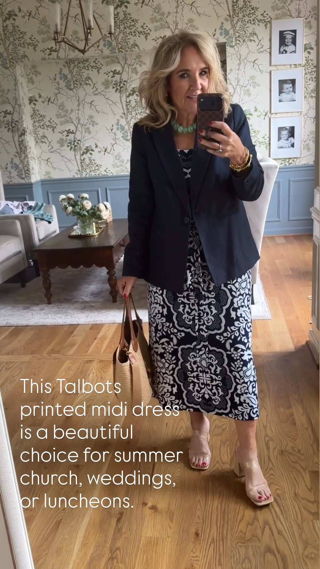 This Talbots printed midi dress is a beautiful choice for summer church, weddings, or luncheons. The flattering cap sleeves and classic navy-and-white print pair perfectly with a lightweight linen blazer when you want a little extra coverage.

💡 LTK MADE EASY
❤️ Heart = Support my posts!
🔖 Save = Get sale & restock alerts
📋 Lists = Keep favorites organized
📲 Share = Send lists and products to a friend. Hello, Christmas List!
💬 Comment = Ask me anything about what I’m wearing.:-)

#LTKootd #LTKOver40 #LTKSeasonal