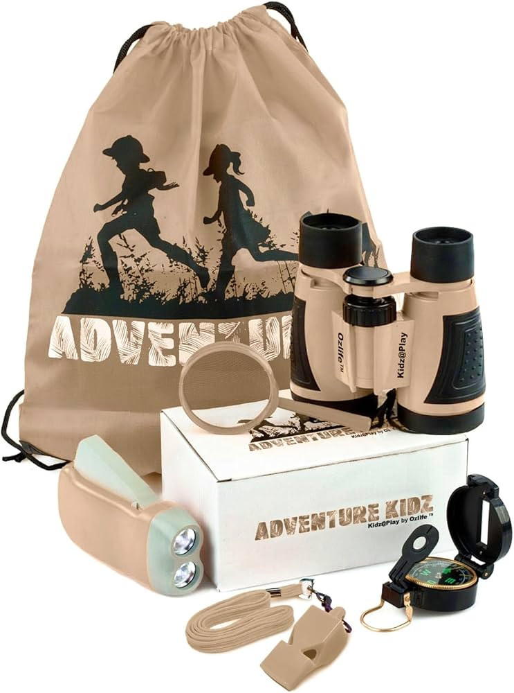 Tan Adventure Kidz Outdoor Exploration Kit, Children\u2019s Binoculars, Flashlight, Compass, Fox ... | Amazon (US)