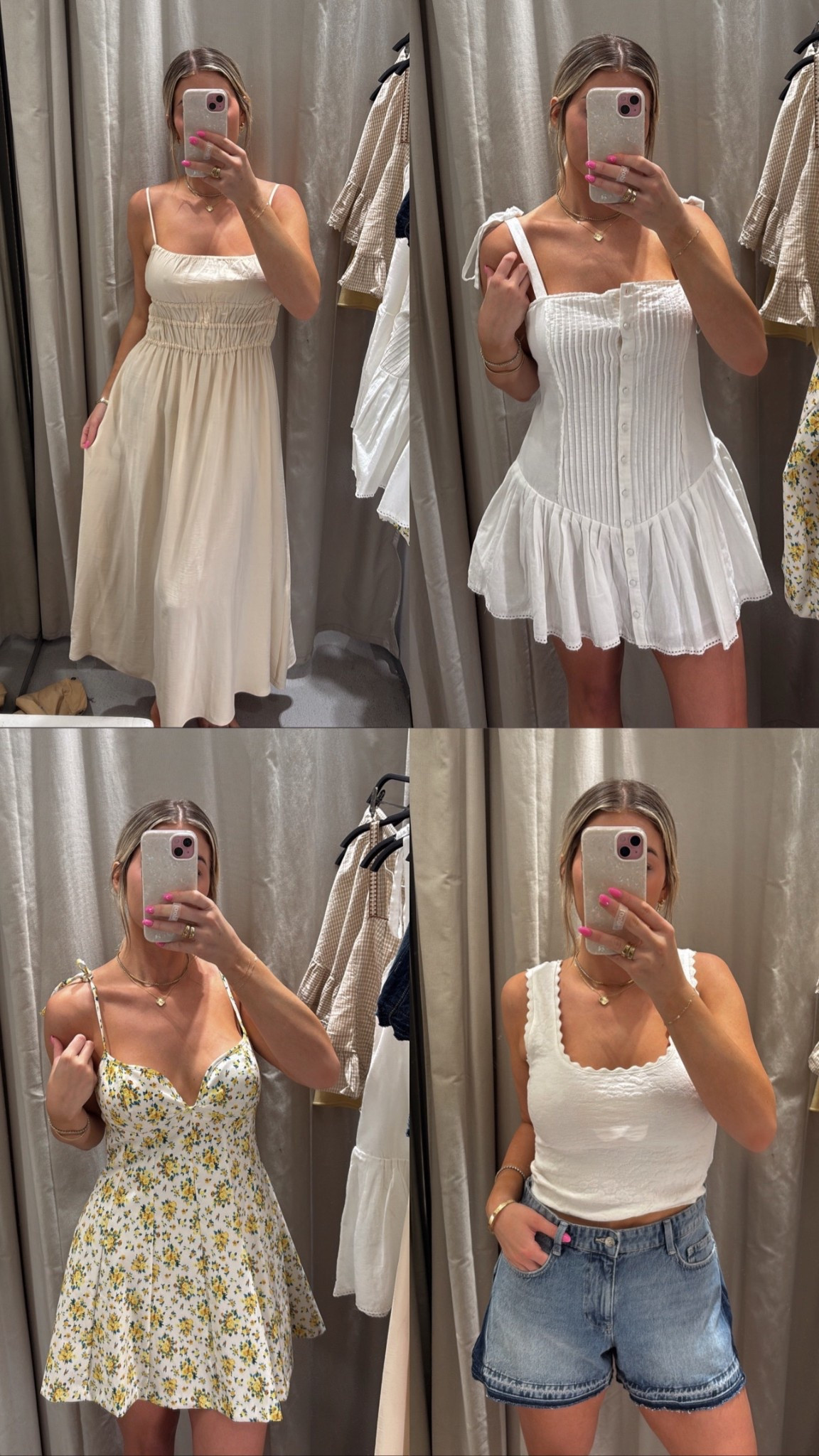What I tried on at Zara today! 🤍 I am a medium 6-8 and 5’8” and sizing info is below! When Zara dresses are short I usually size up! 

Top left dress - sized down to small
Top right - wearing medium in pic but needed a large bc of the buttons! 
Bottom left floral dress - wearing a large 
Bottom right - medium in top, 8 in shorts 


#LTKStyleTip #LTKTravel #LTKFindsUnder50