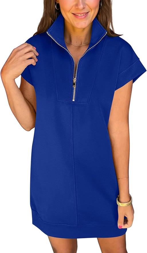 ANRABESS Womens Summer Casual Half Zip Cap Sleeve Trendy Wrinkle-Free Tshirt Dress 2026 Spring Be... | Amazon (US)