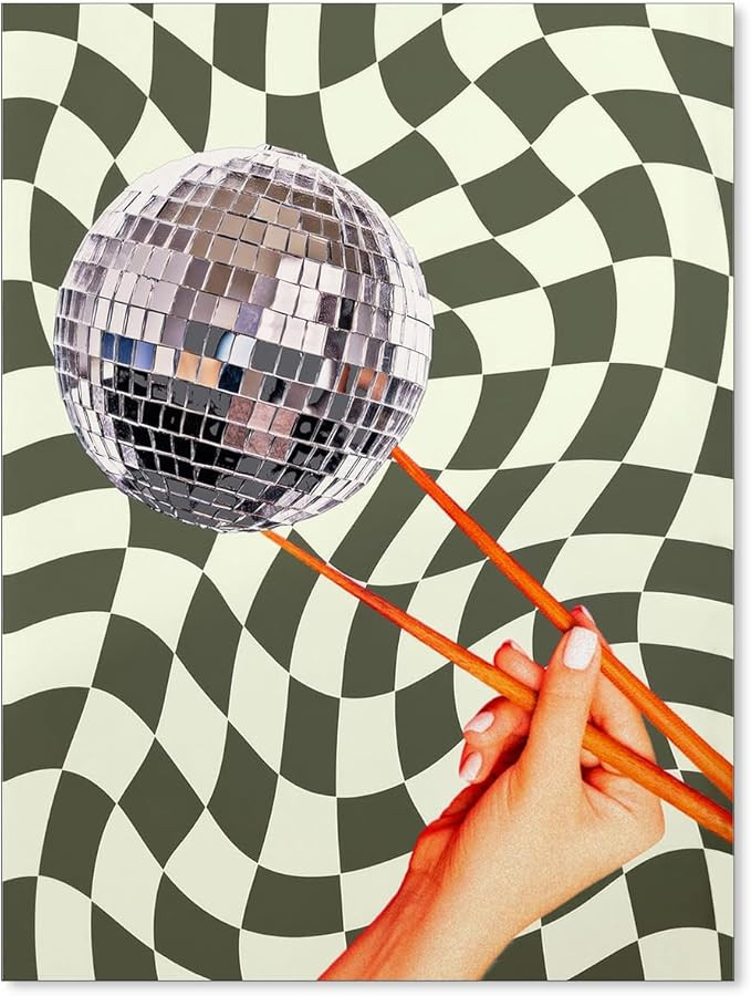 CIDLNMY Retro Disco Ball Wall Art Funky Green Posters Disco Chopstick Canvas Prints Trendy Preppy... | Amazon (US)