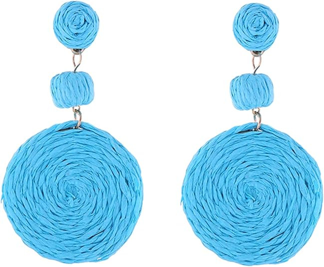 Aretes bohemios de rafia para mujer, hechos a mano, aretes colgantes de paja, joyería de vacacio... | Amazon (US)
