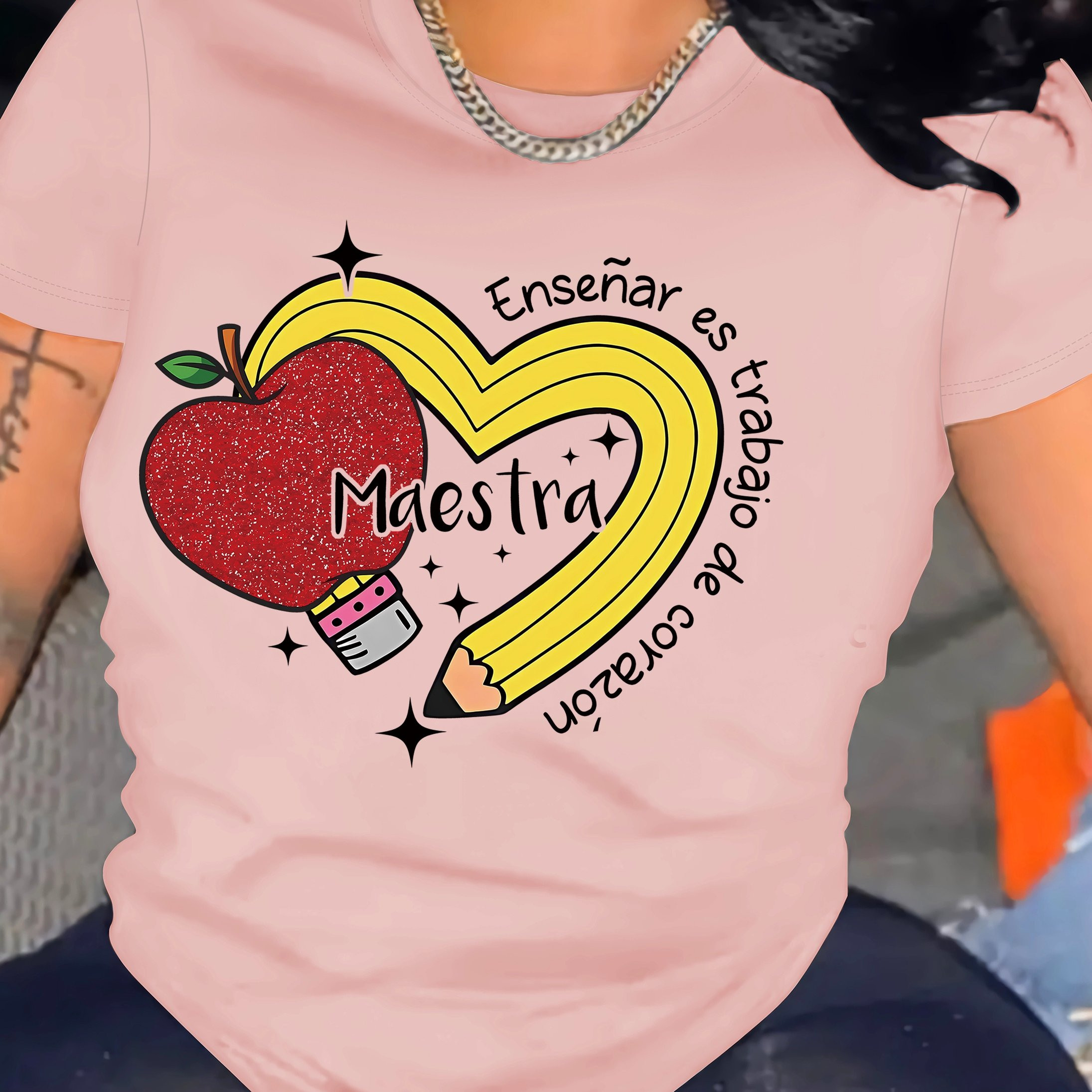 Playera Cuello Redondo Estampado   Pencil Top Casual - Temu | Temu Affiliate Program