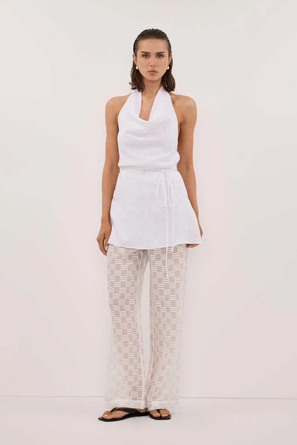 ELBA WHITE SHEER CHECK PANT | DISSH