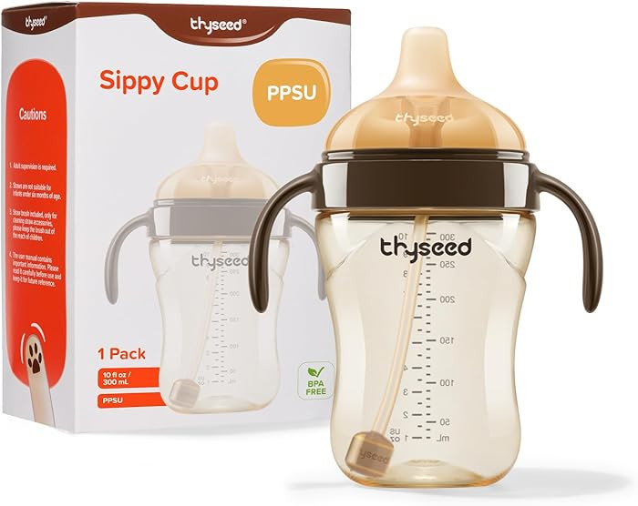 Thyseed Spill-Proof Weighted Straw Sippy Cup, Baby Transition Trainer, Soft Silicone Spout, BPA-F... | Amazon (US)