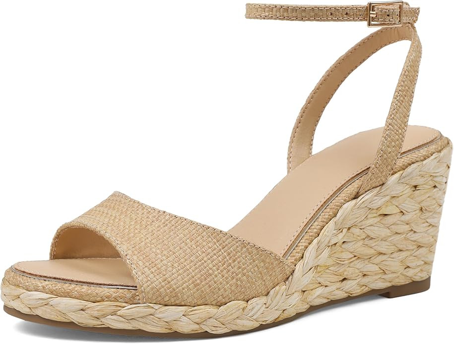 Marc Ford Womens Wedge Sandals Raffia Espadrille Platform Wdgdes Ankle Strap Open Toe Summer Casu... | Amazon (US)