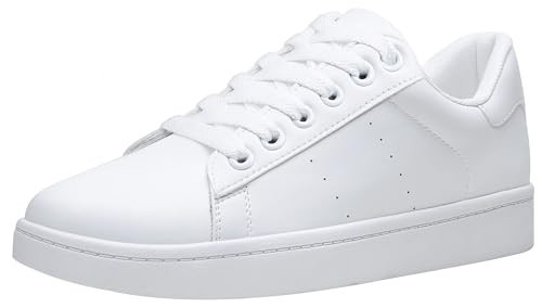 Vepose Women's White Fashion Casual Sneakers, Laces Trendy Sneakers Low Platform with PU Leather, Full White, Size 9.5 US - Comfortable Walking Shoes (CJY8002 White 09.5) | Amazon (US)