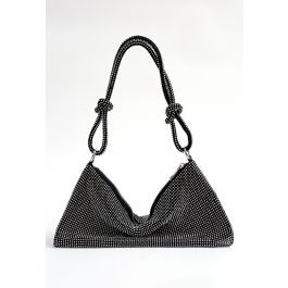 Full Diamond Double String Shoulder Bag in Black | Chicwish