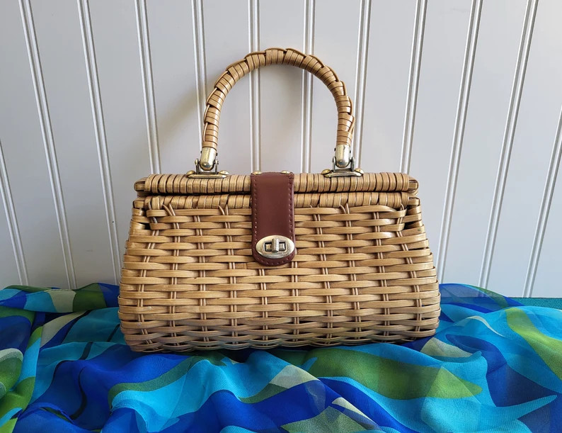 1960s WICKER PURSE Wicker and Leather Handbag Lady Ellen Handbag - Etsy | Etsy (US)