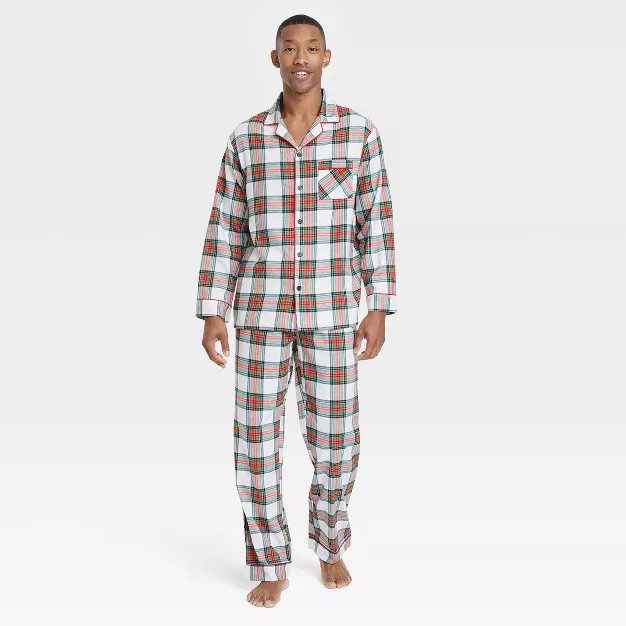 Men's Holiday Tartan Plaid Flannel Matching Family Pajama Set - Wondershop™ Cream | Target