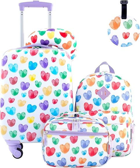 Travelers Club 5 Piece Kids' Luggage Set, Thumbprint Heart | Amazon (US)