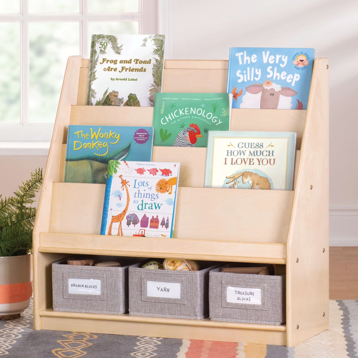Guidecraft EdQ Book and Bin Display - Natural: Kids' Wooden Book Rack, Storage Bookshelf with Tie... | Target