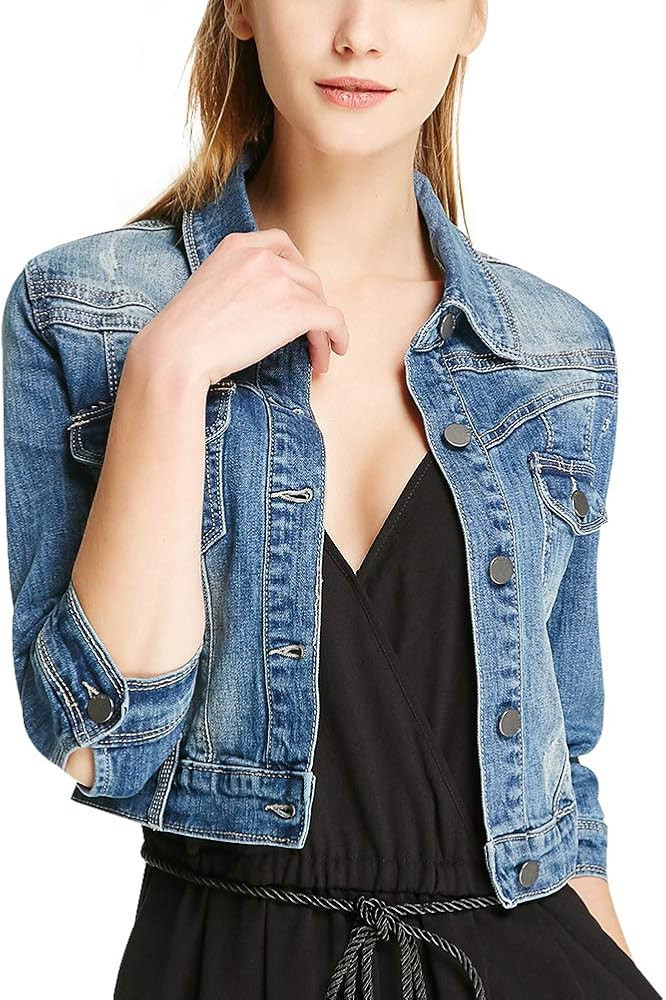 Women Casual Denim Jacket Jeans Tops Half Sleeve Trucker Coat Outerwear Girls Fashion Slim Outerc... | Amazon (US)