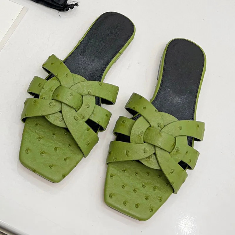 women camillia sandals rope strappy size 35-43 Fashion leather flat slides heel beach shoes open ... | DHGate