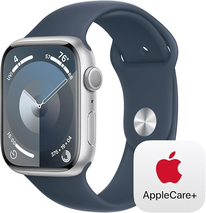Apple Watch Series 9 GPS 45mm Silver Aluminum Case with Storm Blue Sport Band - M/L with AppleCar... | Amazon (US)
