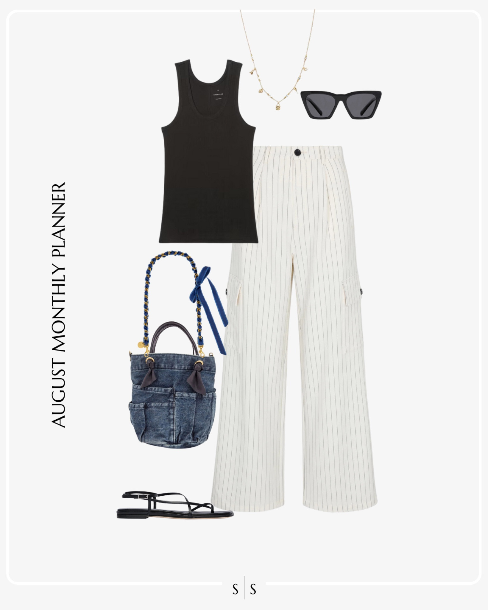 Monthly outfit planner AUGUST: Summer to Fall transitional looks | tank, cargo striped pants, sandals, denim bucket bag, sunglasses

See the entire calendar on thesarahstories.com ✨ 


#LTKStyleTip