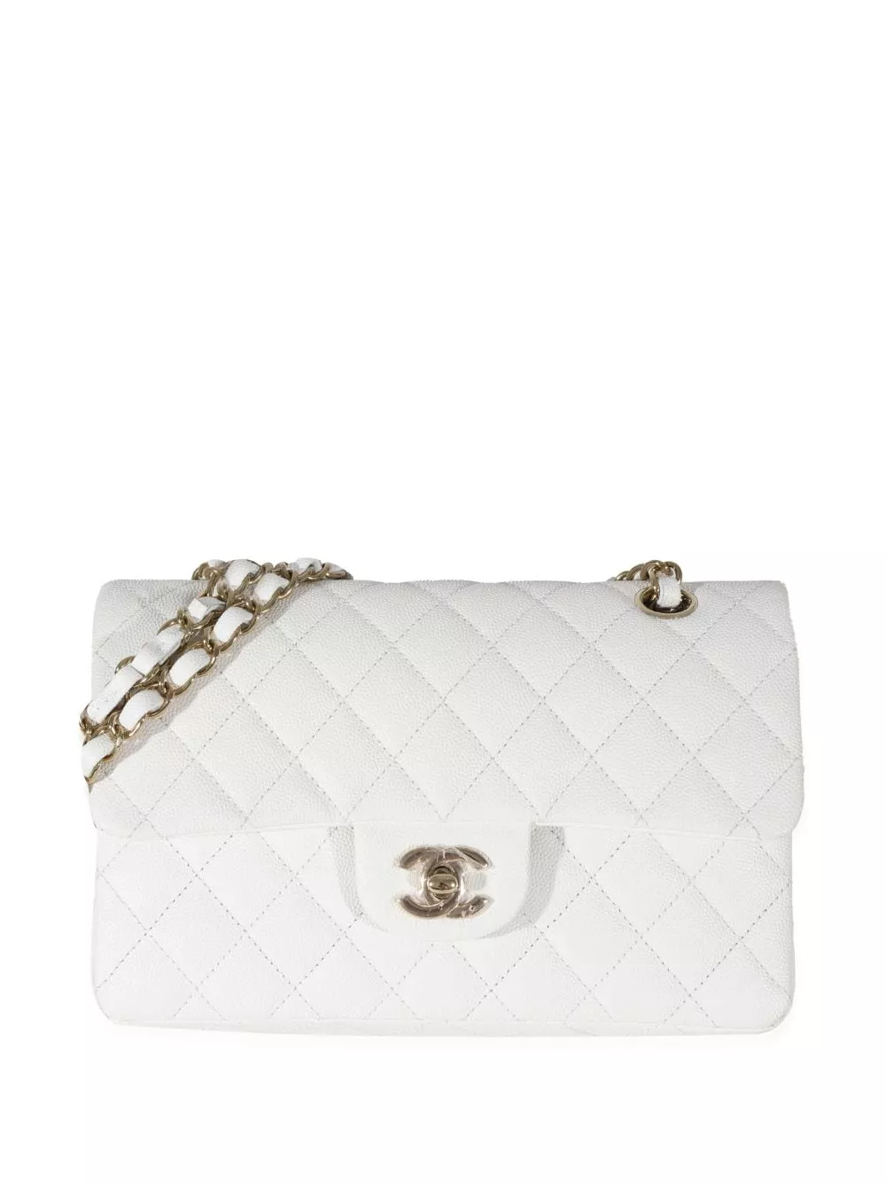 Chanel Small Vanity Case White Lambskin Leather Antique Gold Hardware –  Madison Avenue Couture