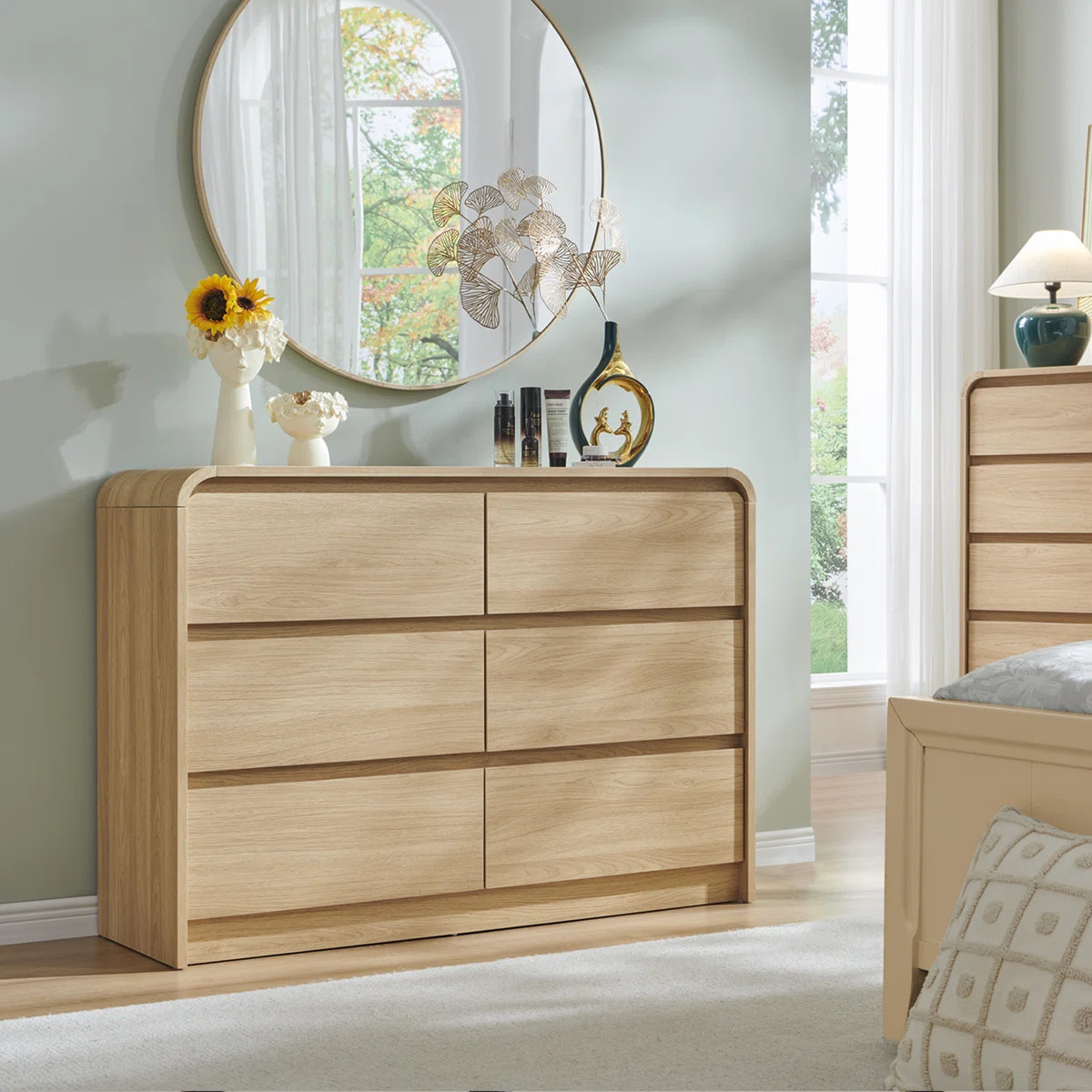 Maud Modern 6 Drawers Dresser for Bedroom, 47" Wide Wood Dressers & Chests of Drawers w/Curved Pr... | Wayfair North America