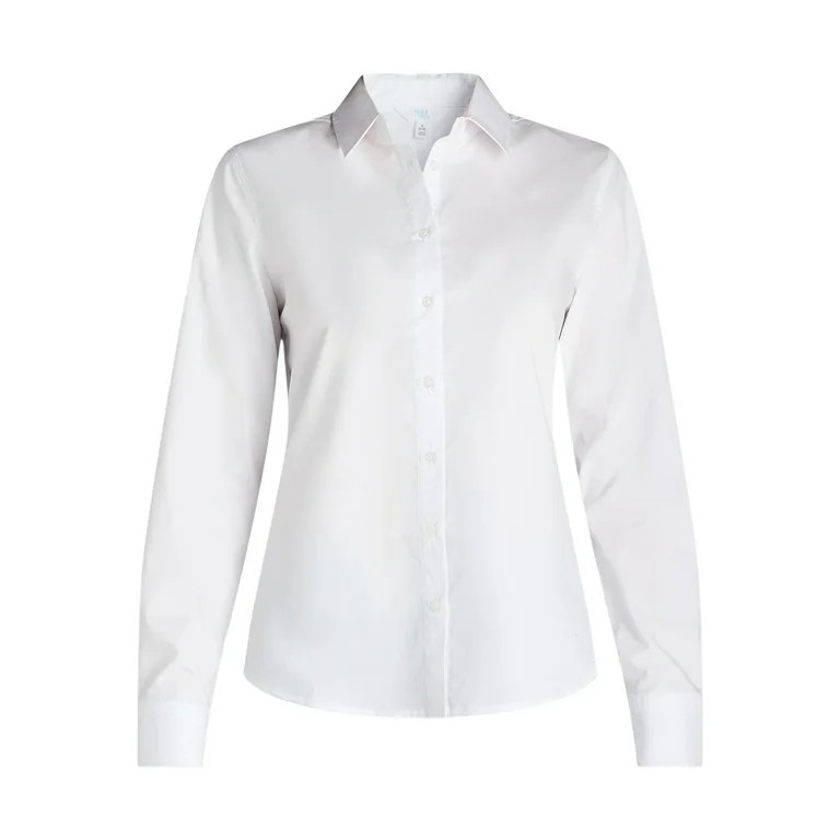 Time and Tru Women's Button Down Shirt with Long Sleeves, Sizes XS-XXXL | Walmart (US)