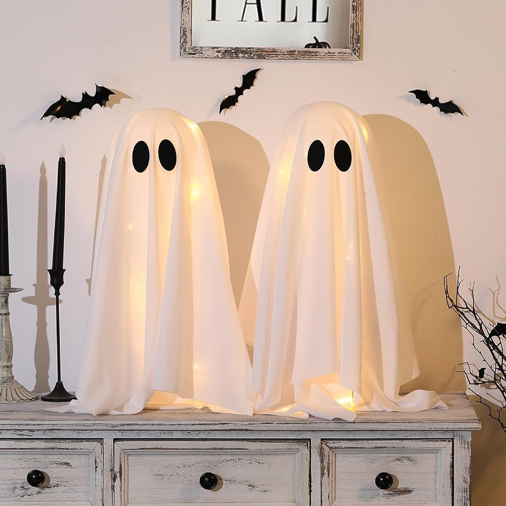 Halloween Decorations -2 Packs Spooky Ghosts with String Lights-Scary Ghost for Halloween Decor I... | Amazon (US)