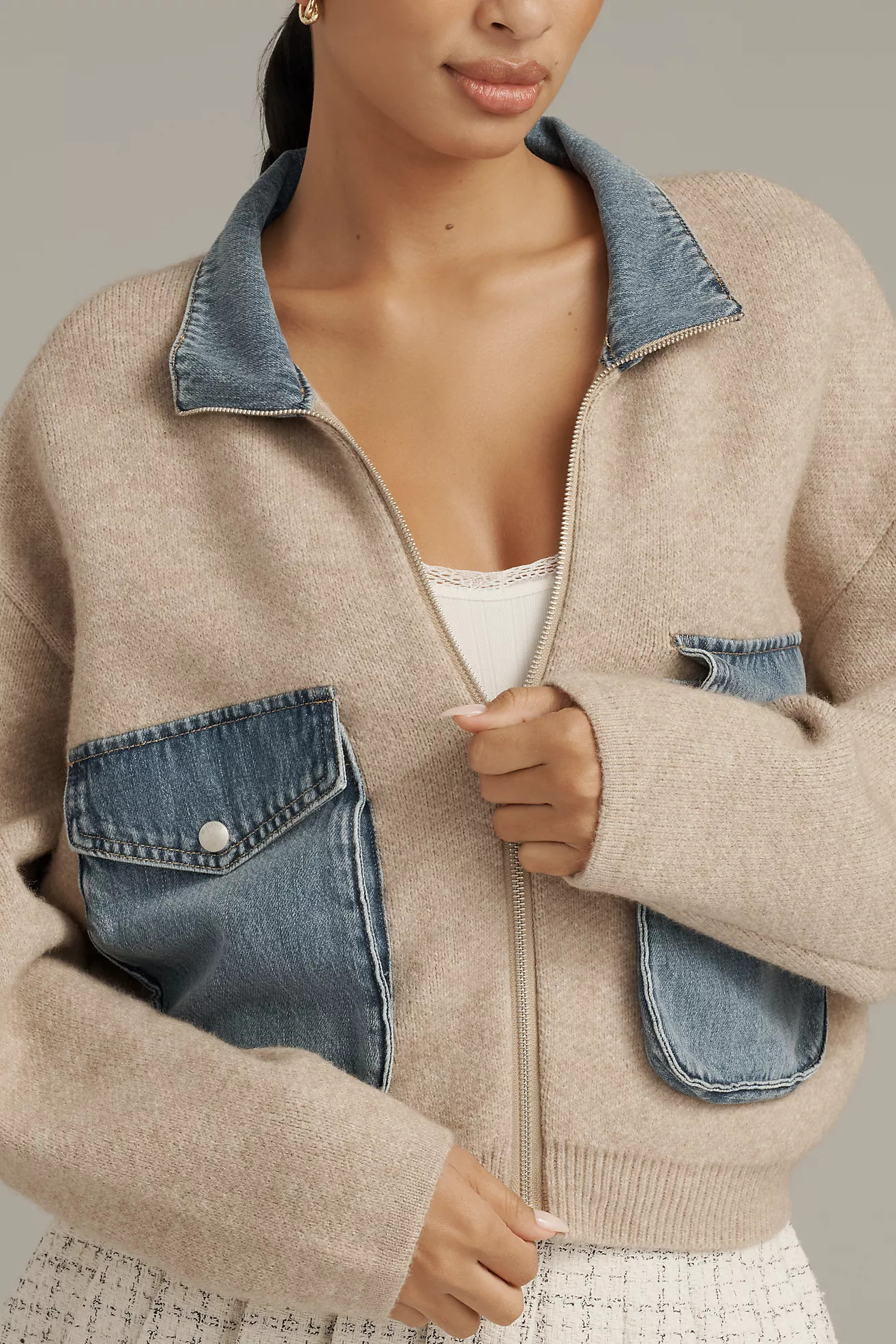 BLANKNYC Glow Up Denim & Knit Bomber Jacket | Anthropologie (US)