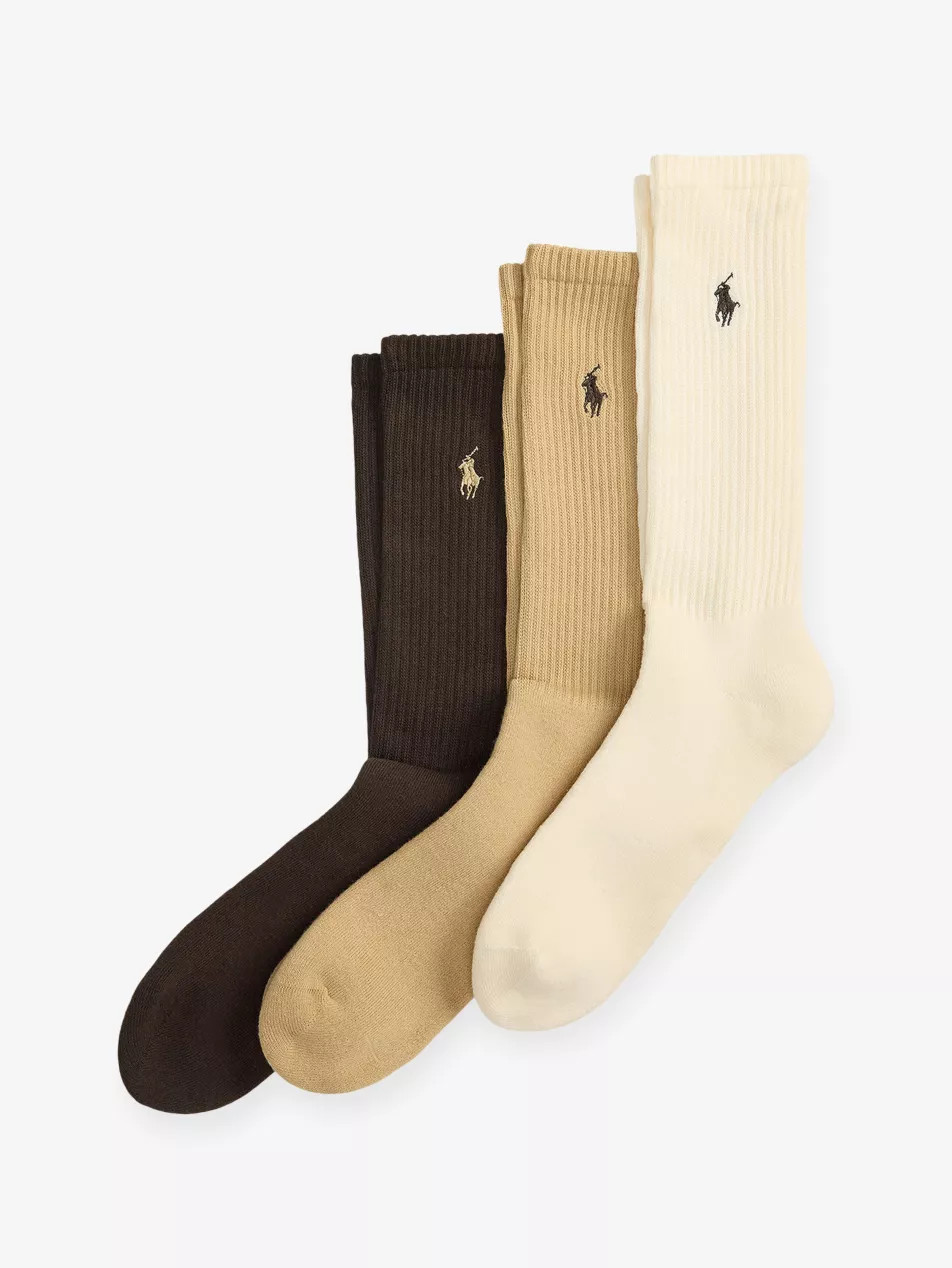 Logo-Embroidered Pack-Of-Three Stretch-Cotton Socks | Selfridges