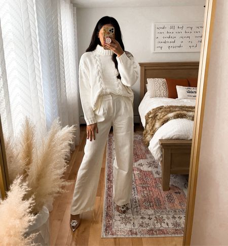 All white look for Christmas / holidays … white trousers (small) and white cropped turtleneck sweater (small) USE SUGARED25 FOR 25% OFF SITEWIDE

#LTKSeasonal #LTKsalealert #LTKHoliday