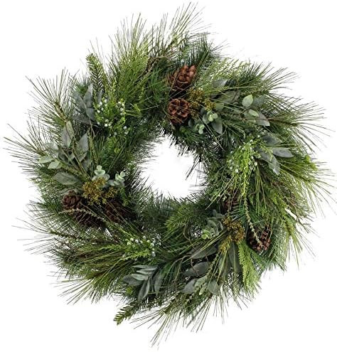30" Deluxe Full Sugar Pine and Greens Wreath with Pinecones | Amazon (US)