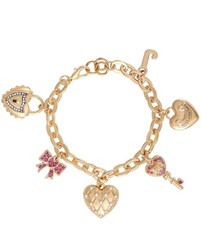 Juicy Couture Quilted Heart Charm Bracelet for Women, 7.5" Gold-Tone Heart Bracelet | Amazon (US)