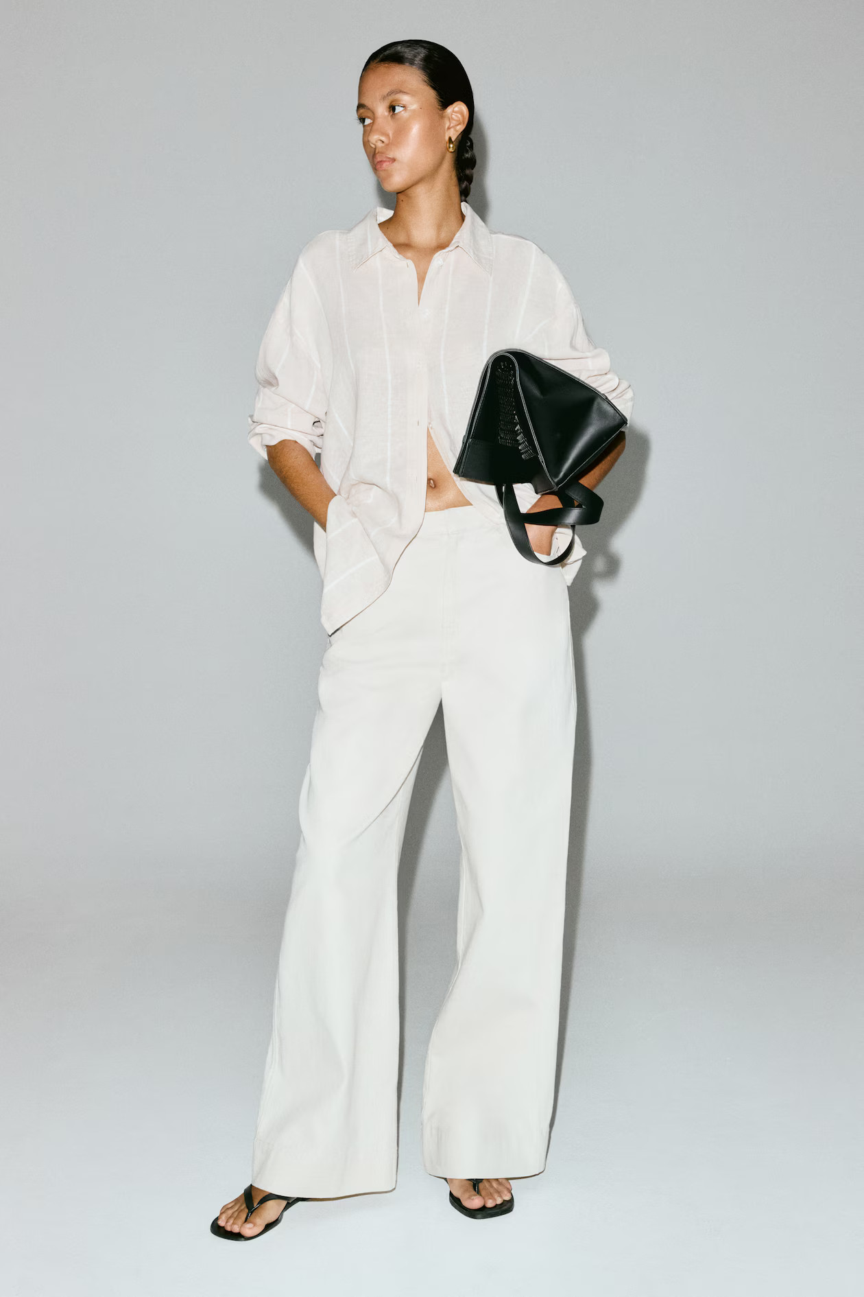 Oversized Linen-Blend Shirt - Light beige - Ladies | H&M US | H&M (US + CA)