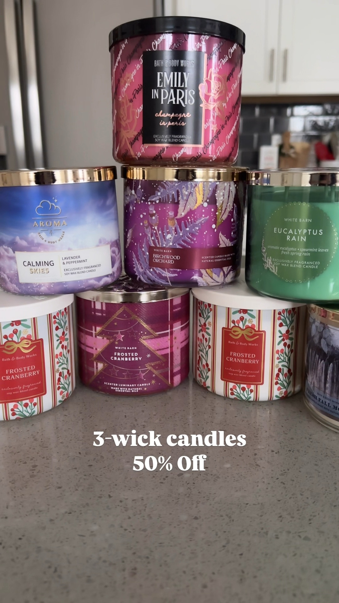 50% OFF in all 3-wick candles. Bath & Body Works 

#LTKSaleAlert #LTKWatchNow #LTKHome