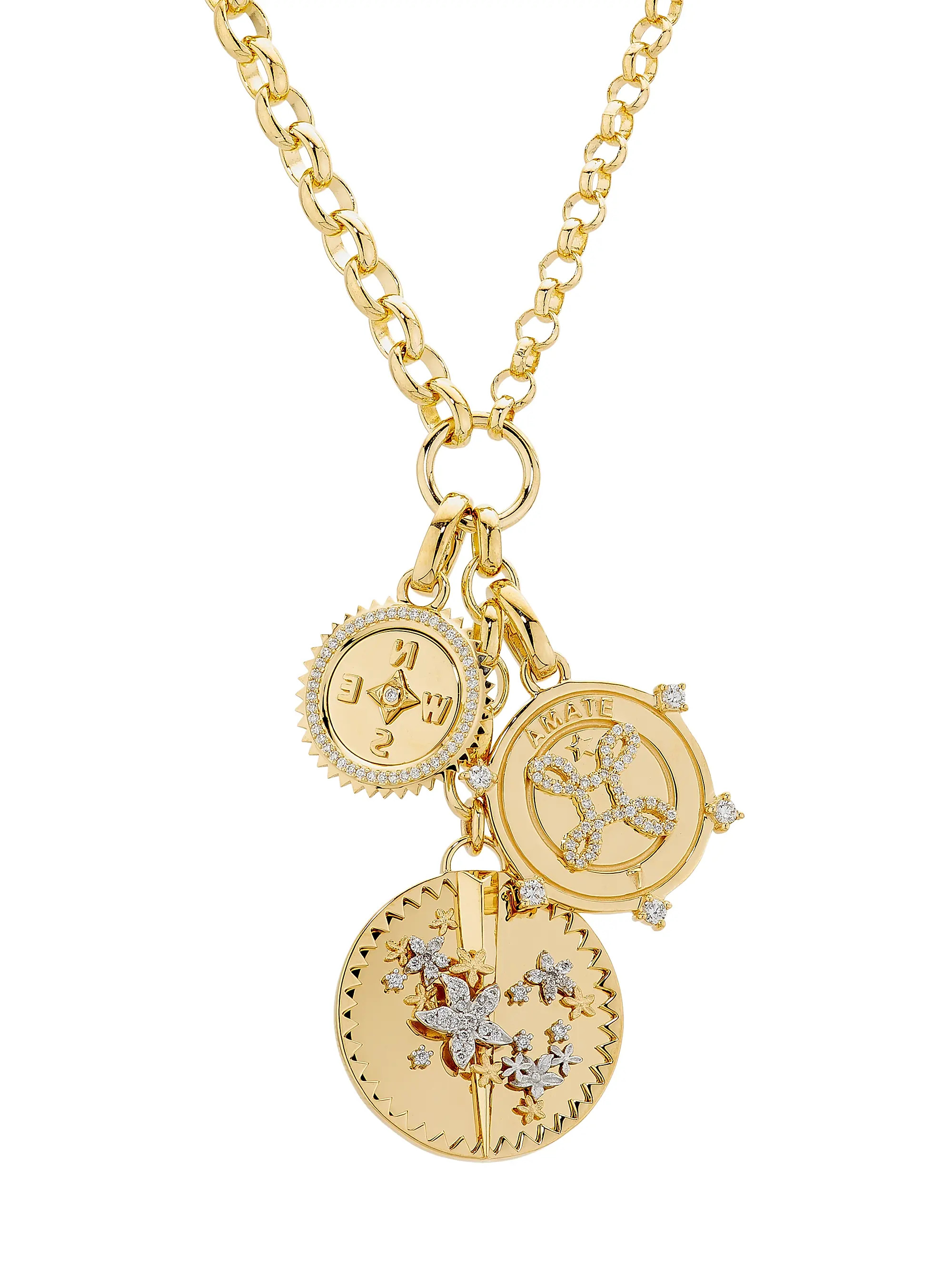 Resilience, True Love & Internal Compass 18K Yellow Gold & 0.60 TCW Diamond Triple Medallion Neck... | Saks Fifth Avenue