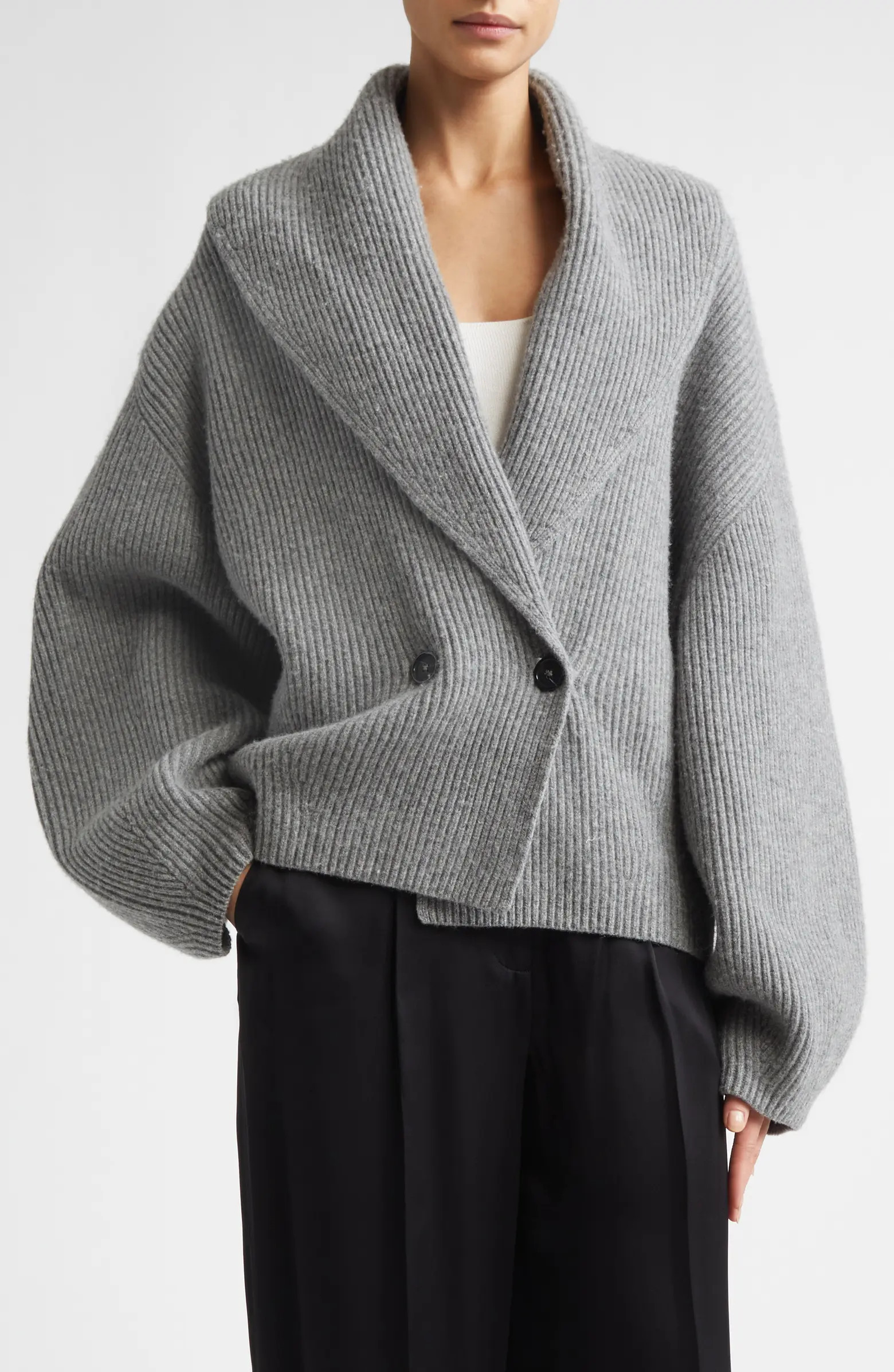 TOTEME Shawl Collar Wool Rib Cardigan | Nordstrom | Nordstrom