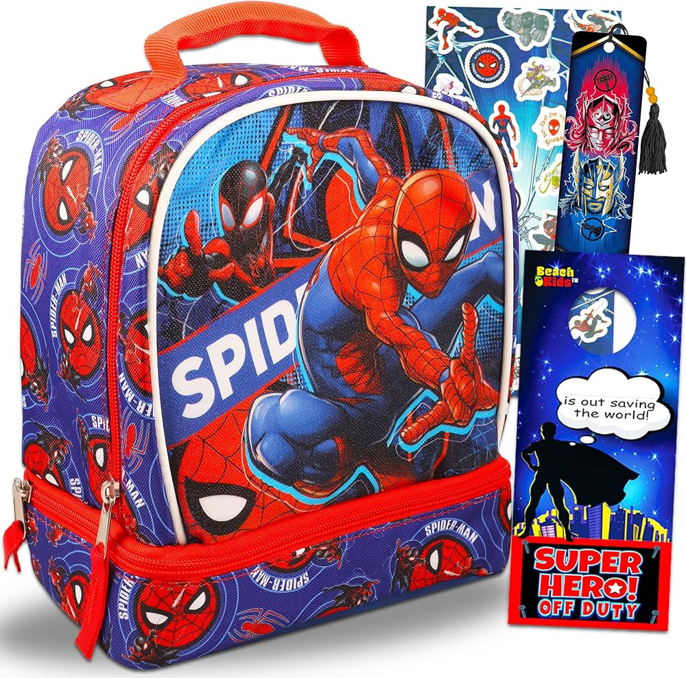 Spiderman Lunch Box Kit Bundle ~ Spiderman Insulated Lunchbox with Spiderman Stickers for Kids Bo... | Amazon (US)