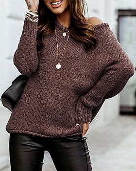 BTFBM Women Casual Long Sleeve Fall Sweaters Crew Neck Solid Color Soft Ribbed Knitted Oversized ... | Amazon (US)