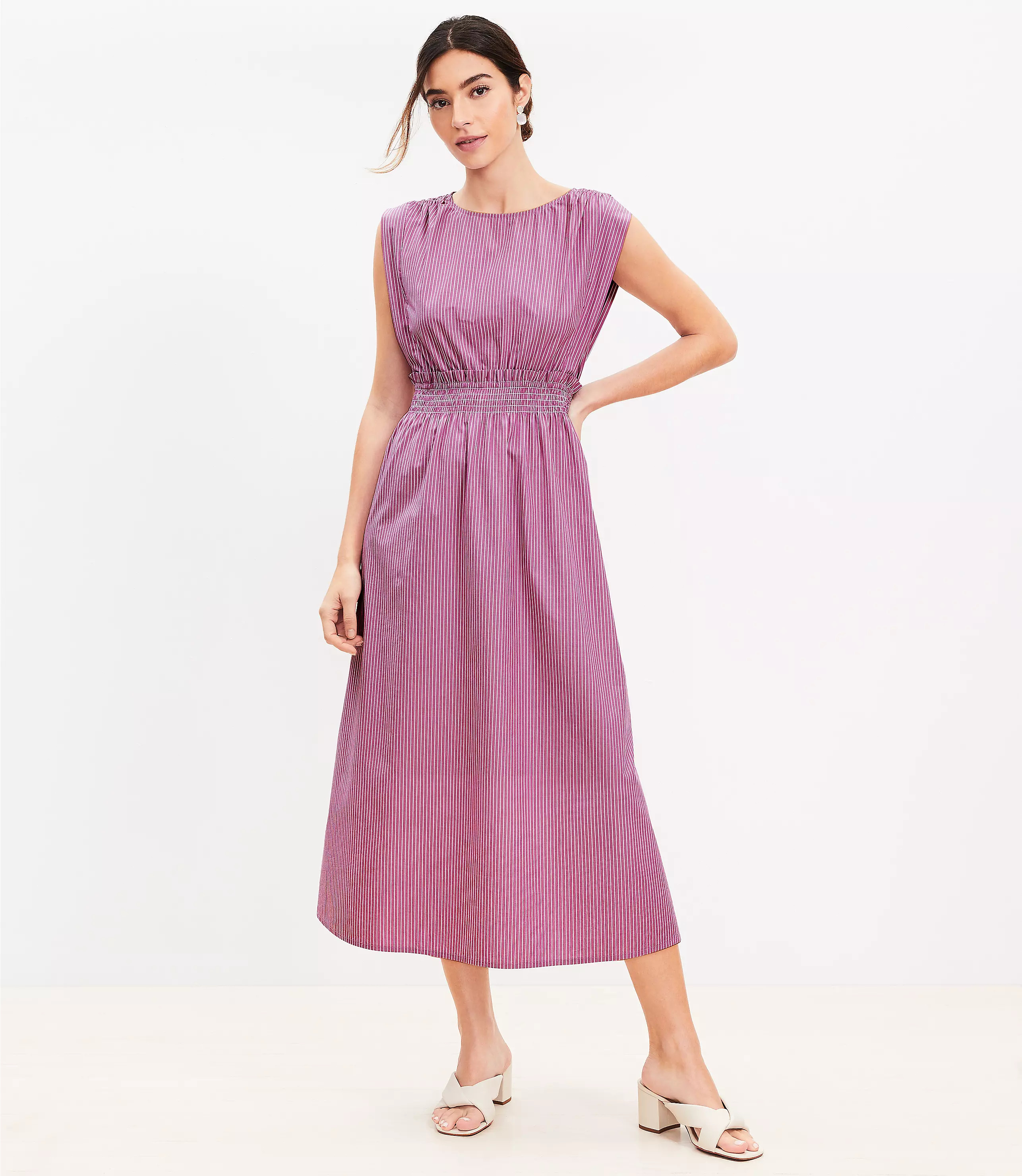Striped Poplin Midi Dress | LOFT