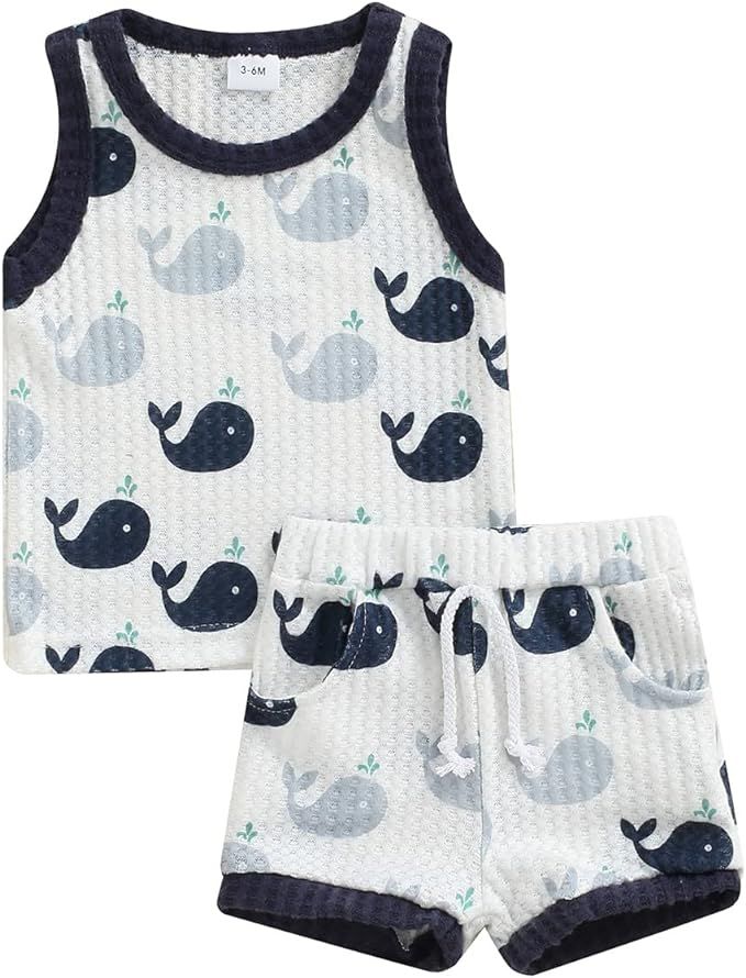 Kuriozud Baby Boy Summer Clothes Cute Print Sleeveless Tank Top Elastic Shorts Set 2 Piece Outfit | Amazon (US)