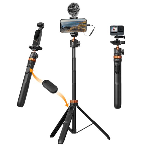 K&F CONCEPT 62'' Phone Selfie Stick Tripod, 2-in-1 Lightweight Extendable Cell Phone Tripod Stand with Remote, Compatible with GoPro/Insta360 X5X4/DJI OSMO 360 Pocket 3 iPhone 17. | Amazon (US)