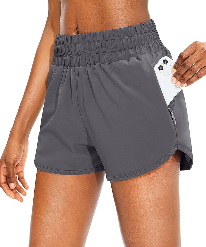 SANTINY Women's Running Shorts with Phone Pockets High Waisted Athletic Workout Gym Shorts for Wo... | Amazon (US)