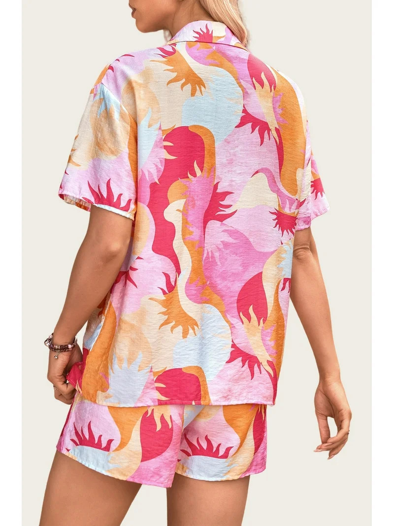 PRETTYGARDEN Women Summer 2 Piece Beach Outfits Printed Short Sleeve Tops Lounge Shorts Casual Tr... | Walmart (US)