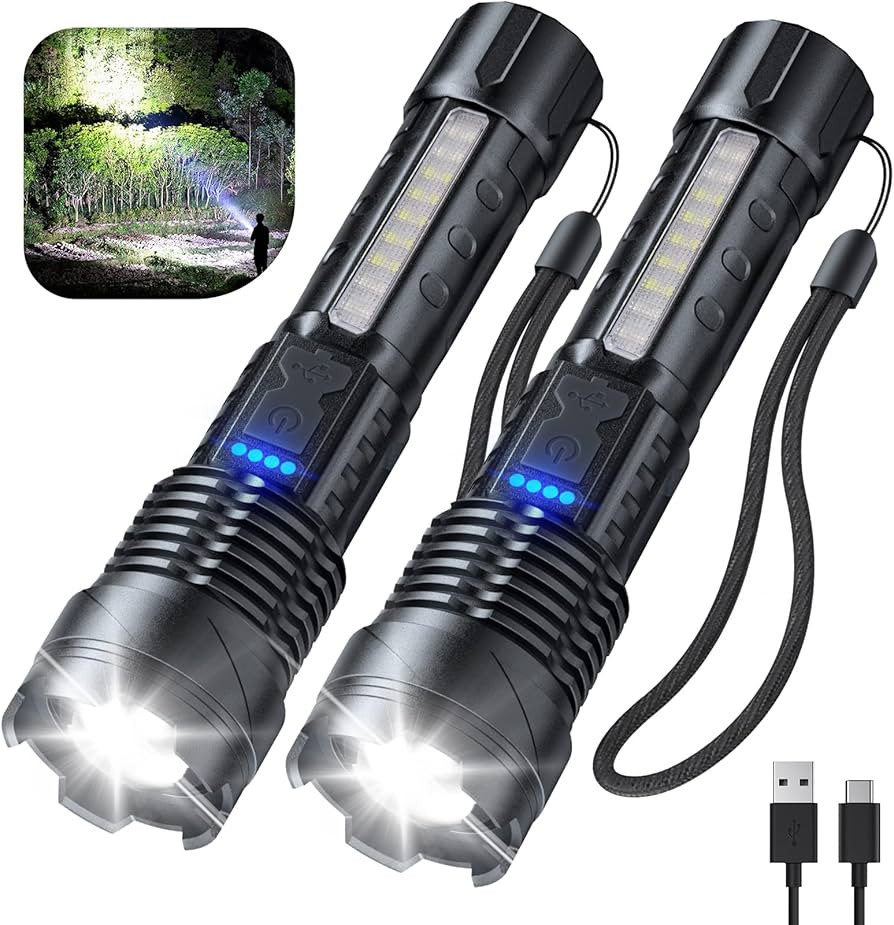 Cinlinso Flashlight High Lumens Rechargeable 2 Pack, 990000 Lumen Super Bright Led Flashlights wi... | Amazon (US)
