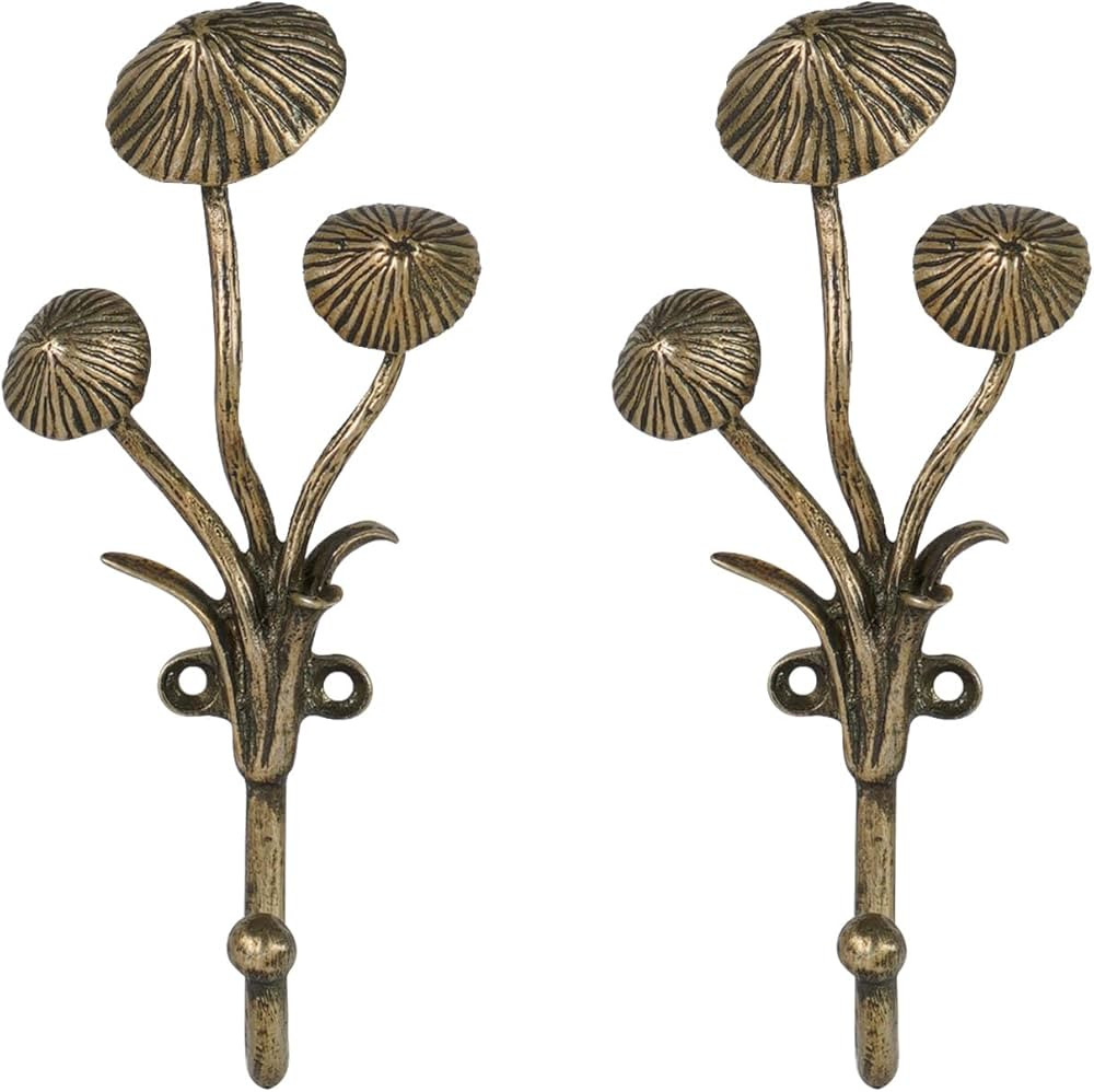 SOFFEE DESIGN 2pcs Metal Gold Coat Hooks with 3D Mushrooms Shape, for Entryway, Bathroom, Bedroom... | Amazon (US)